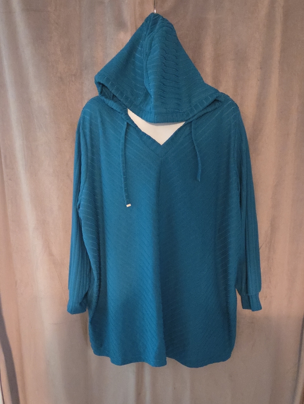 Woman Within 3X Teal Hooded V-Neck Tunic Sweater